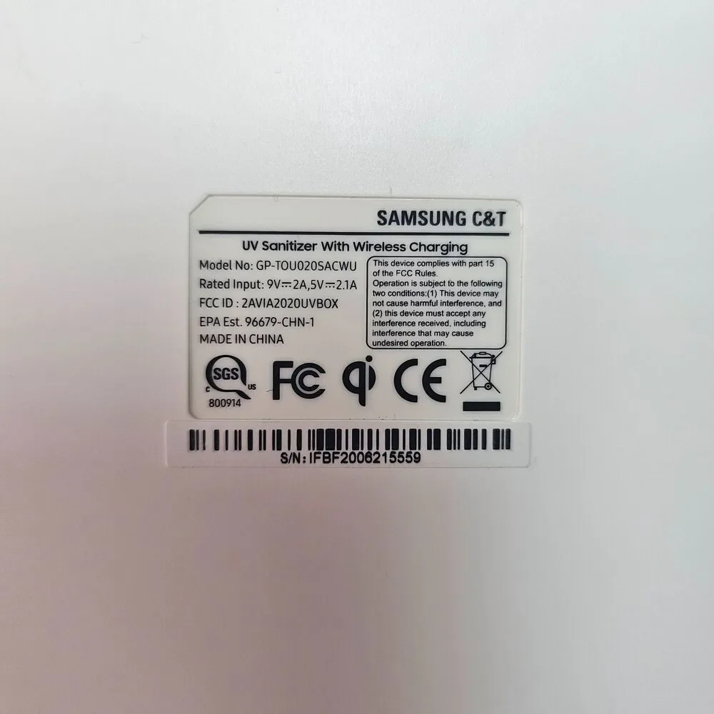 Samsung UV Sanitizer Box Wireless Charger Phone Sterilizer White UV-C